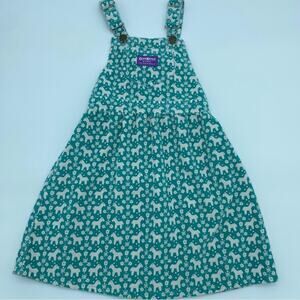 Vintage Oshkosh B'Gosh Corduroy Overall Dress Green Horse Pony White Size 6